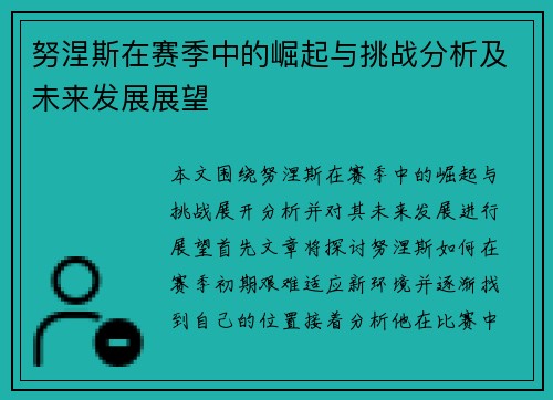 努涅斯在赛季中的崛起与挑战分析及未来发展展望